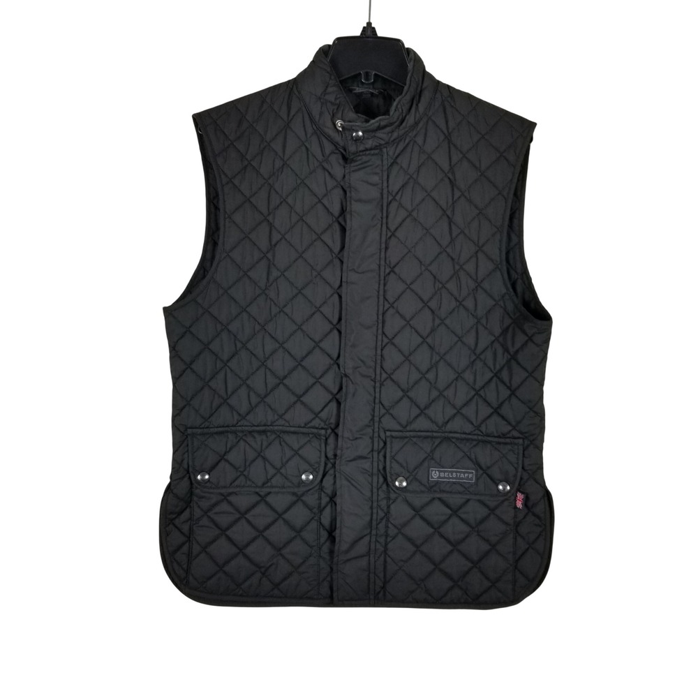 Belstaff Quilted Vest Waistcoat Mens 50 Black Diamond Quilt Snap Front Pocket